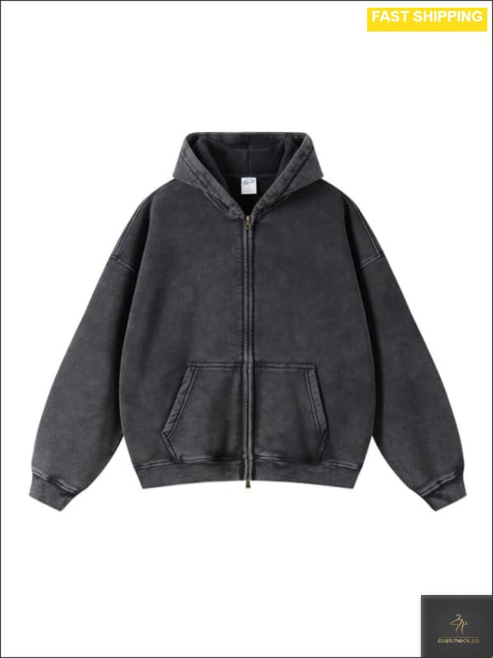 Oversized Vintage Acid Wash Zip Up Hooded Sweatshirt with Pocket Long Sleeve